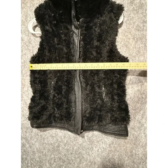 Zara Trafaluc Black Faux Fur Moto Vest Faux Leather Trim Small - Picture 7 of 9